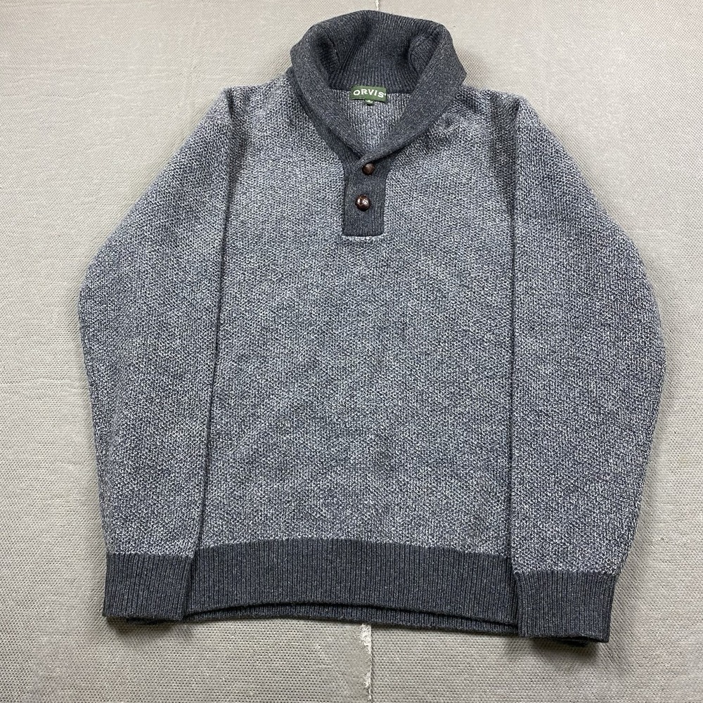 Orvis Sweater Mens XL Gray Lambswool Shawl Collar Cardigan Preppy Academia Prep